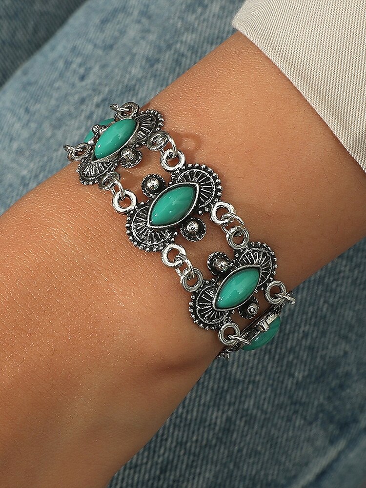 Vintage boho turquoise stenen armband voor dames – antiek verzilverd kettingschakelontwerp voor casual wear, feestjes en cadeaus 2025 - $7.99 –P1