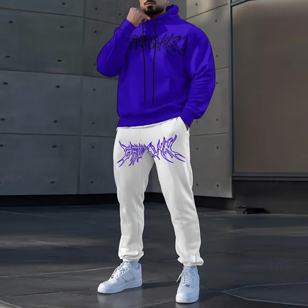 Herr Grafisk 2st 3D-tröja set Träningsoverall Hoodie-tröja Långärmad Långa byxor Huva Ledigt vardag Fritids- 3D-utskrift Vår Höst Vinter Rödhakeägg blå 2025 - $39.99 –P4