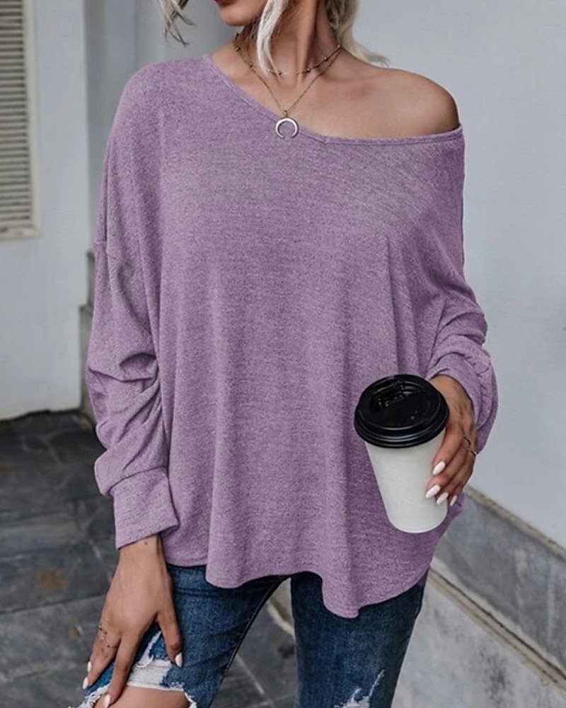 Femmes Chemisier Uni Occasionnel manche longue Col en V Hauts Réguliers Quotidien Fête Sortir Ourlet asymétrique Bleu Poudré Violet Bleu clair Été de 2025 ? $21.99 –P3