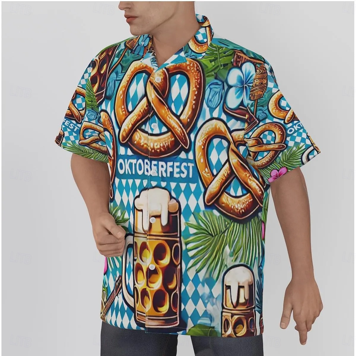 Oktoberfest Bier Brezel Hawaiihemden Aloha-Hemd Bayerisch München Deutsch Grafik Für Herren Erwachsene Karneval Oktoberfestbier 3D-Druck Urlaub Party 2025 - $23.99 –P2