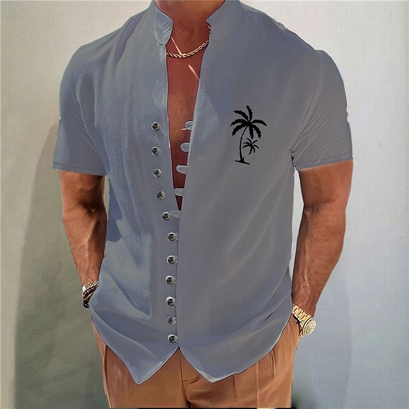 Herren Kokospalme Grafikdrucke Hemd Sommer Hawaiihemd Alohahemd Kurzarm Mode Streetwear Designer Outdoor Urlaub Straße Sommer Frühling Stehkragen Druck Weiß Blau Khaki Grau 2026 - $25.99 –P4