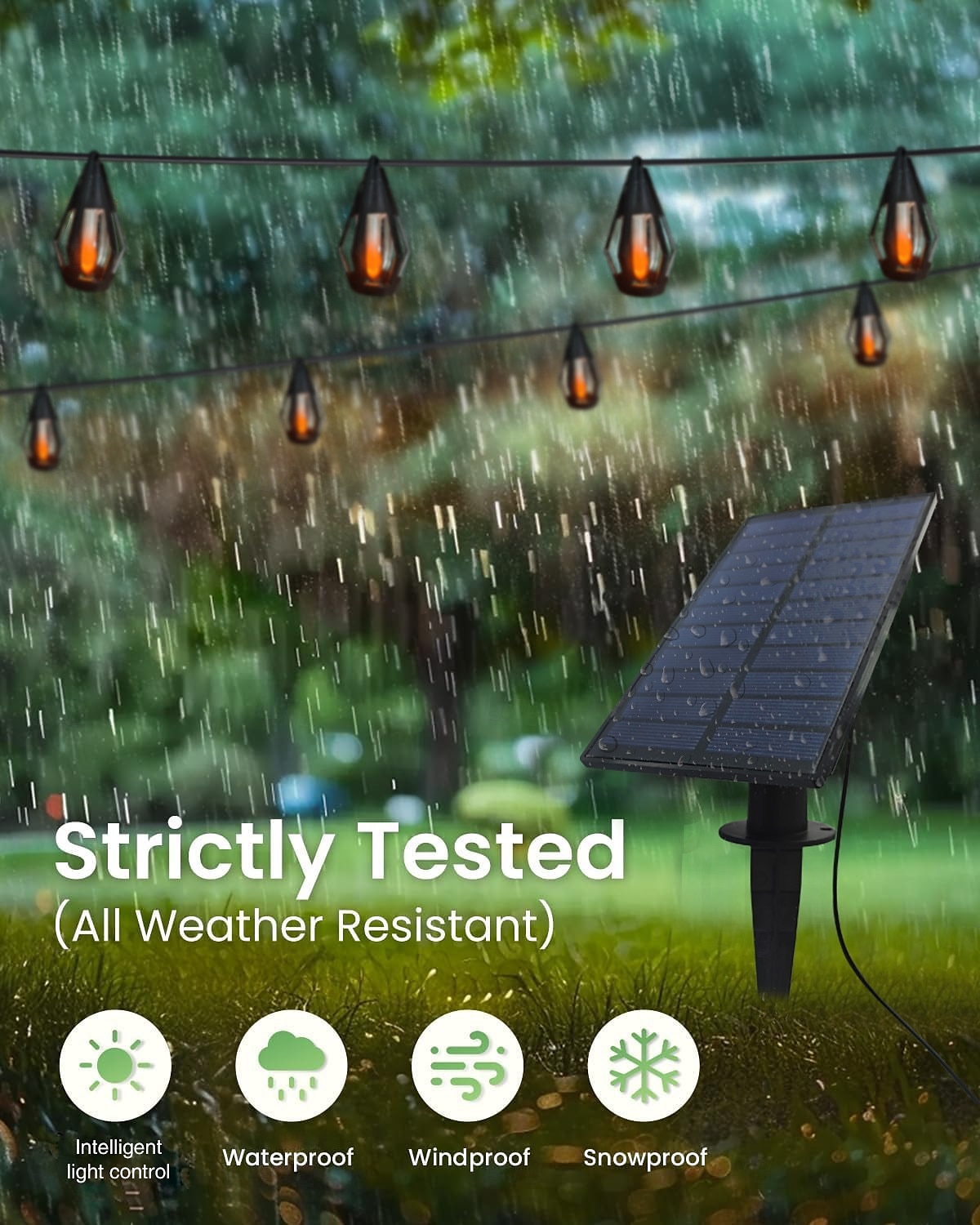 1 Pc 15 Leds Outdoor Waterproof Solar Flashing Flame Lantern String Garden Courtyard Camping Christmas Halloween Wedding Atmosphere Decoration Lighting 2025 - $47.99 –P13