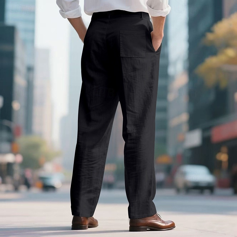 Herren Leinenhosen Hose Sommerhose Strandhose Tasche Gerader Schnitt Einfach Komfort Atmungsaktiv Urlaub Täglich Ferien Hawaiianisch Boho Schwarz Weiß 2025 - $25.99 –P12
