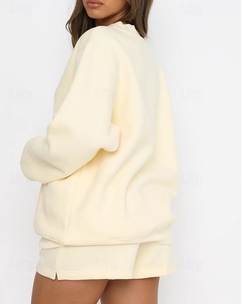 2025年 女性用 トラックスーツ プルオーバースウェットシャツ スウェットショーツ レース ソリッド スーツウェア 秋 Темный хаки ブラック ジム アスレイジャー ランニング 防風 長袖 スポーツ アクティブウェア 伸縮性あり レギュラー  コレクション – $25.99 –P4