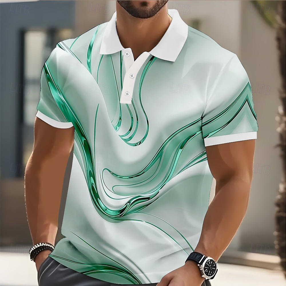 Miesten Abstrakti Geometrinen Polo Lyhythihainen Poolopaidat Kauluskäänne Business Casual liiketoiminta Urheilu- ja treenivaatteet Arki-asut Napit 3D-tulostus Kesä Keltainen Punastuvan 2025 - $20.99 –P4