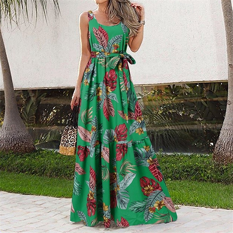 Damen Langes Kleid Maxikleid Freizeitkleid Schwingkleid Sommerkleid Unterkleid Elegant Mode Modern Täglich Strand Wochenende Normale Passform Blume Ärmellos Rundhalsausschnitt Schwarz und Wei 2025 - $20.99 –P3
