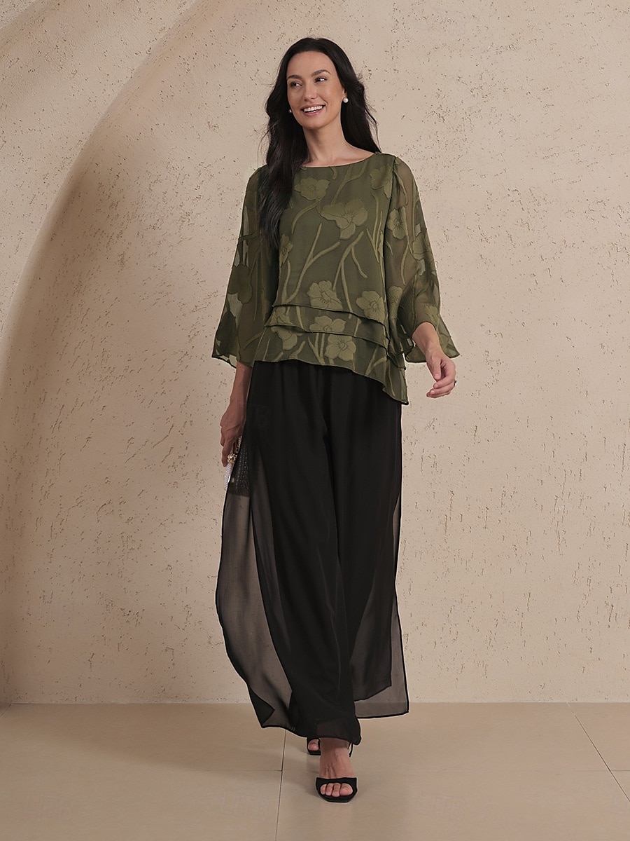 Dames Kanten overhemd Blouse Geklede topjes Chiffon-topjes Effen Kleur Bloemig Elegant Stijlvol Casual Halve mouw Flutter mouw Boothals Normale tops Bruiloft gast Werk Dagelijks Asymetrische zoom 2025 - $59.99 –P7