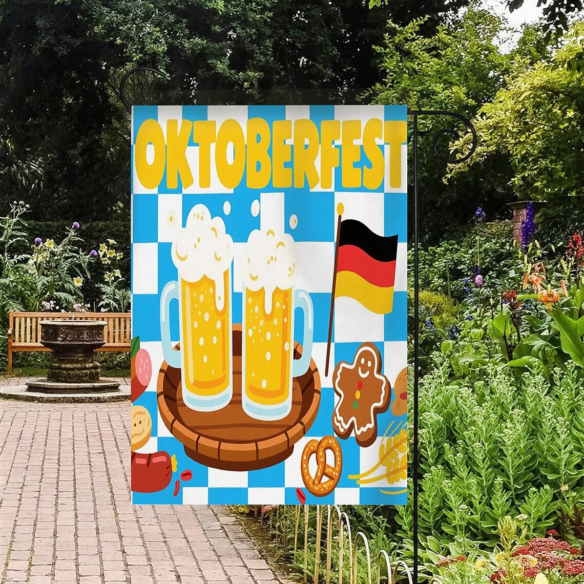 Oktoberfest Gartenflagge Deutsches Bayerisches 12 x 18 Zoll Gartenflaggen kleine Gartenflaggen für draußen Außenfahnen Bierdesign weiß blau kariert Feiertagsgartenflaggen 2025 - $7.99 –P12