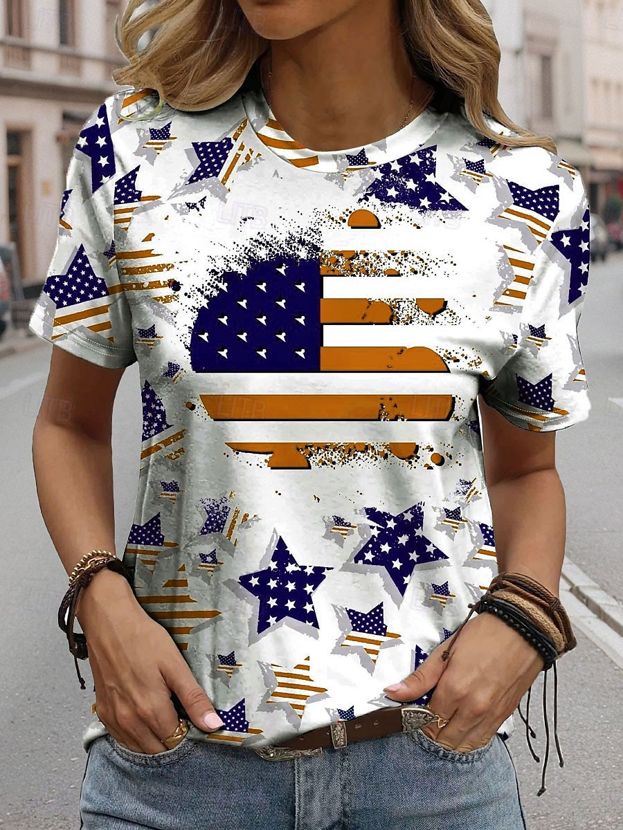 Tricou Patriotic pentru Femei cu Grafic Steag Steag Casual Roșu Alb și Albastru cu Mâneci Scurte Guler Rotund Regulamentar pentru Imprintat Zilnic Roșu Vara 2025 - $19.99 –P6