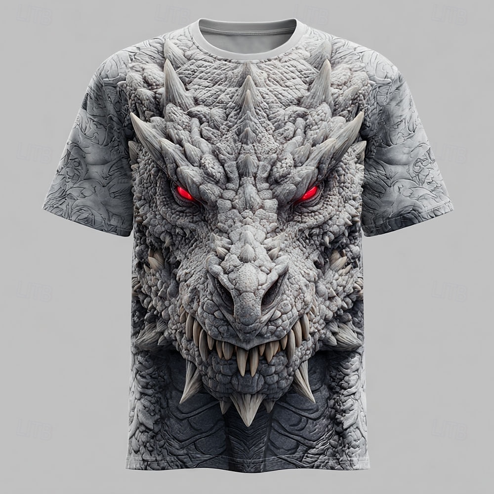 Voor heren Draak T-shirt Korte mouw T-shirt 3D-afdrukken Strakke ronde hals Overhemd overdreven Ontwerper Feest Straat Casual Zwart & Grijs Grijs Zomer Lente Alle seizoenen Kleding S M L XL XXL XXXL 2025 - $17.99 –P1