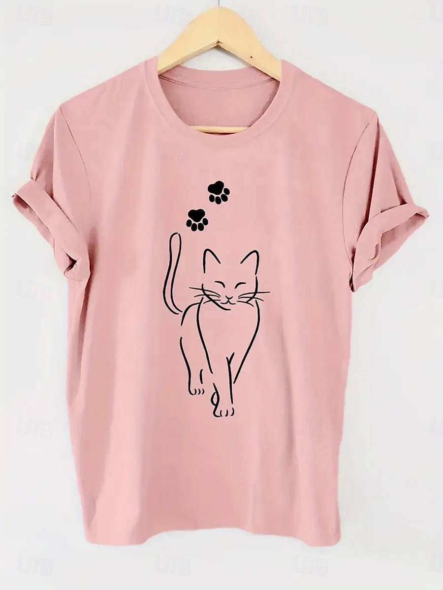 Femmes T-shirt Graphique Animal ancien Élégant Classique Manche Courte Col ras du cou Col rond Hauts Réguliers Quotidien Week-end Imprimé Noir Blanche Rose Claire Rouge Bleu Été Printemps de 2025 ? $19.99 –P5
