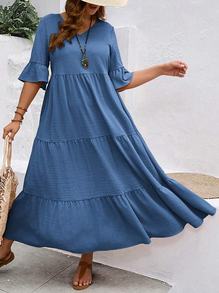 Women's Maxi Dress A Line Dress Vacation Casual Beach Daily Holiday Date Plain Half Sleeve V Neck Navy Black Ivory Yellow Summer 2025 - $39.99 –P12