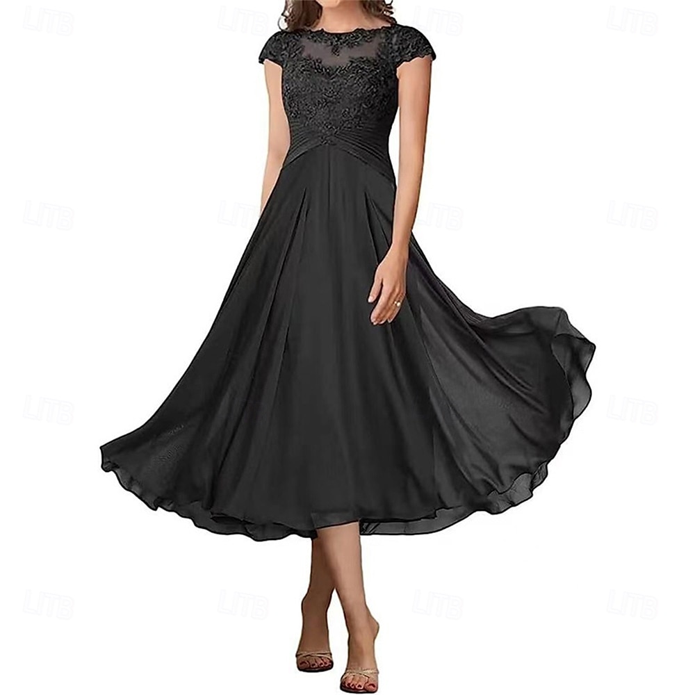 A-Linie Brautmutterkleid Elegant Einfach Rundhalsausschnitt Knöchellänge Chiffon Kurzarm mit Falten Einfarbig 2025 2025 - $119.99 –P14