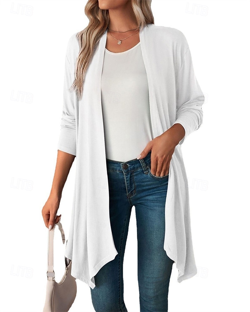 Damen Pullover Strickjacke Urlaub Mode Täglich Einfarbig Gerippt Öffnung vorne Gestrickt Langarm Lange Oberteile Stricken Ferien Ausgehen Wochenende Schwarz Weiß Herbst Winter 2025 - $22.99 –P6