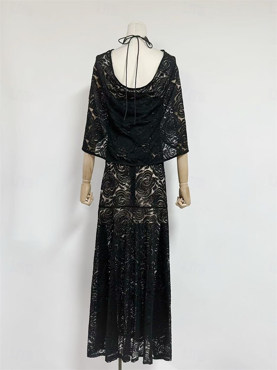 Sirène / Trompette Robe de Soirée Élégant Robe Formel Mariage Longueur au sol Manche Courte Col haut Dentelle avec Châle 2025 de 2025 ? $129.99 –P13