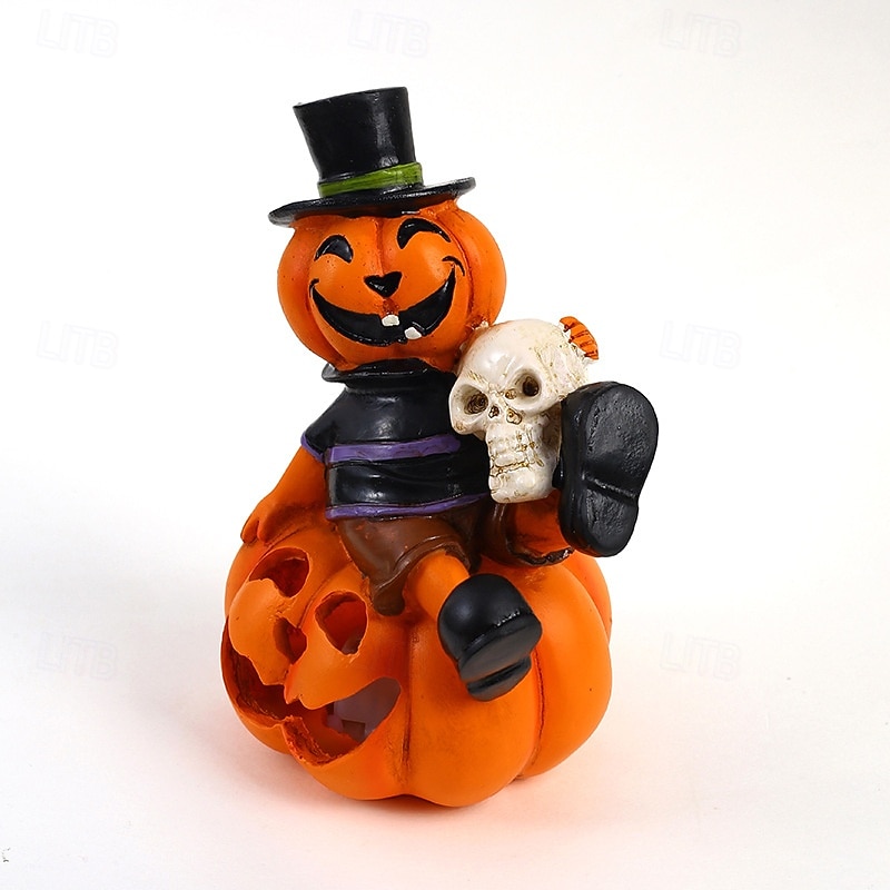 Decorazione di Halloween con teschio e zucca, lanterna di zucca e scheletro con LED lampeggianti colorati, accessorio spettrale per feste di Halloween, ideale per decorazioni interne ed esterne. del 2025 a $10.49 –P2