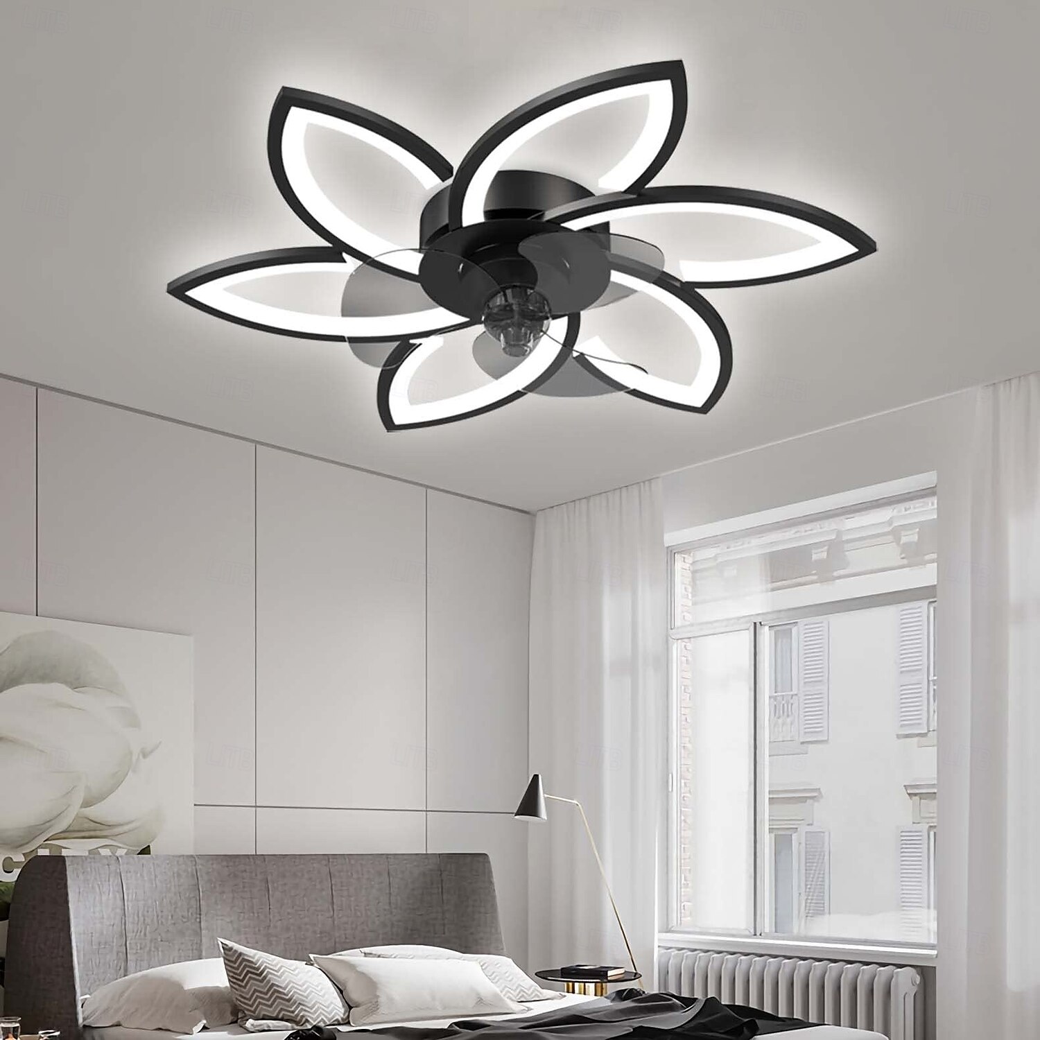 Ventilatore da soffitto con illuminazione, moderno ventilatore a LED dimmerabile, lampada da soffitto con ventilatore e telecomando, temporizzazione silenziosa, lampada da soffitto a forma di fiore in del 2025 a $234.59 –P2