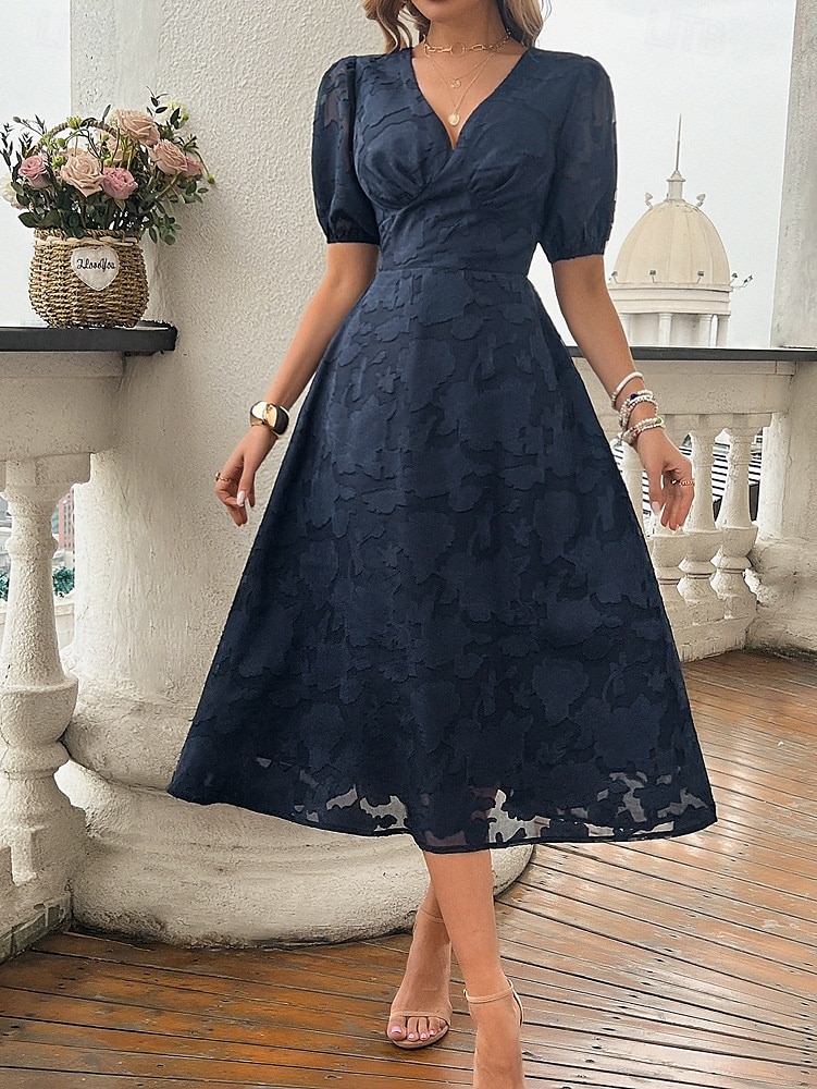 Femmes Robe Midi Robe trapèze Vacances Occasionnel Boho Extérieur Sortir Plage Coupe Ample Couleur Unie manche longue Col en V Noir Rouge Bleu Marron Été Printemps de 2025 ? $41.99 –P7