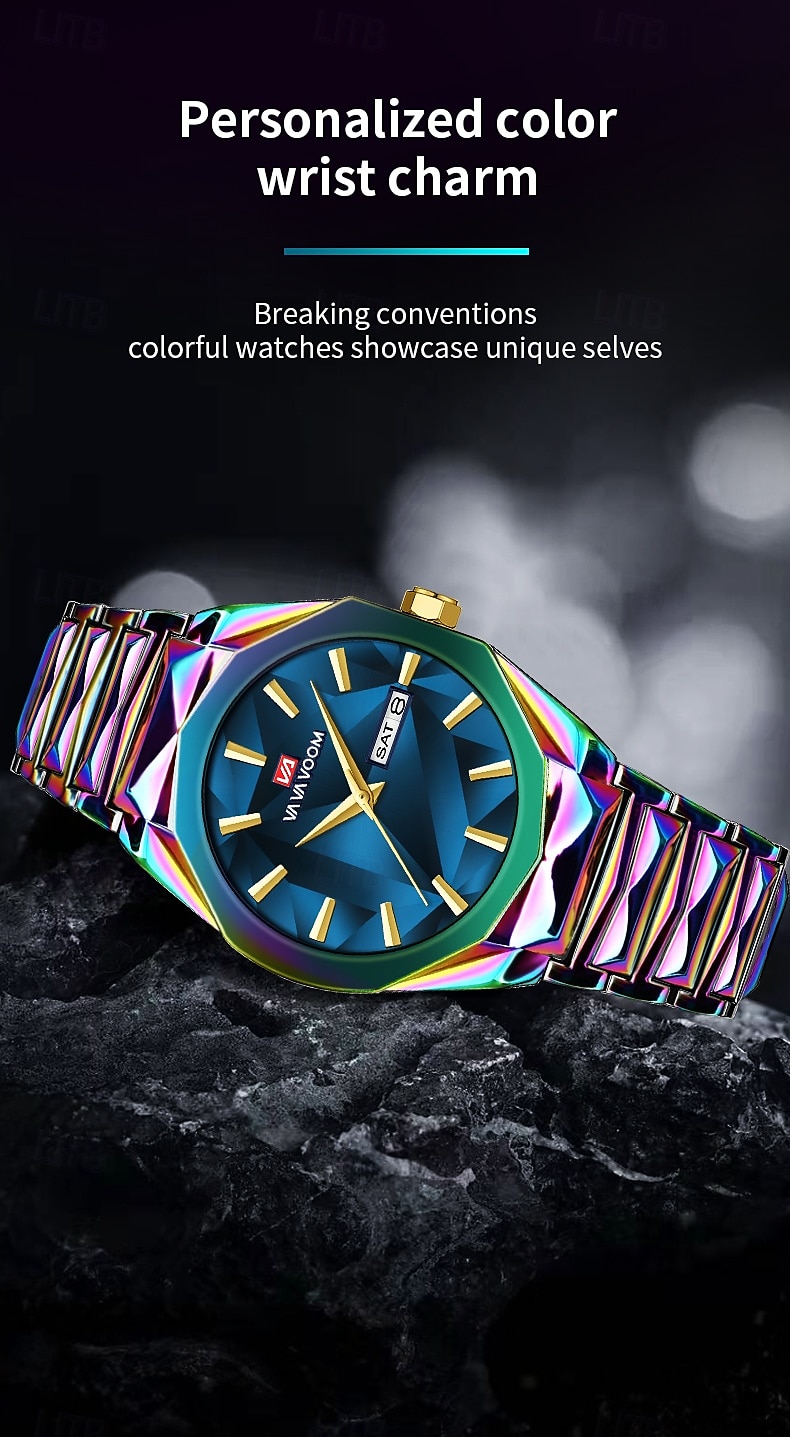 VA VA VOOM Men's Watch Business And Leisure Dual Calendar Waterproof Stainless Steel Strap Color Changing Dial Quartz Watch 2025 - $29.99 –P5