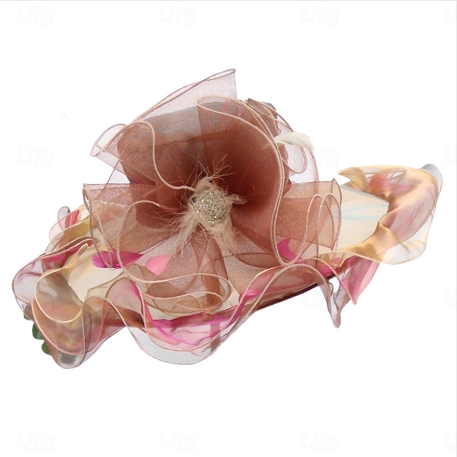 Hatter organza Solhatt Formell Bryllup Aftenselskap Te Fest Hesteløp Elegant Årgang Med Blomster Hodeplagg Hodeplagg 2025 - $15.49 –P14
