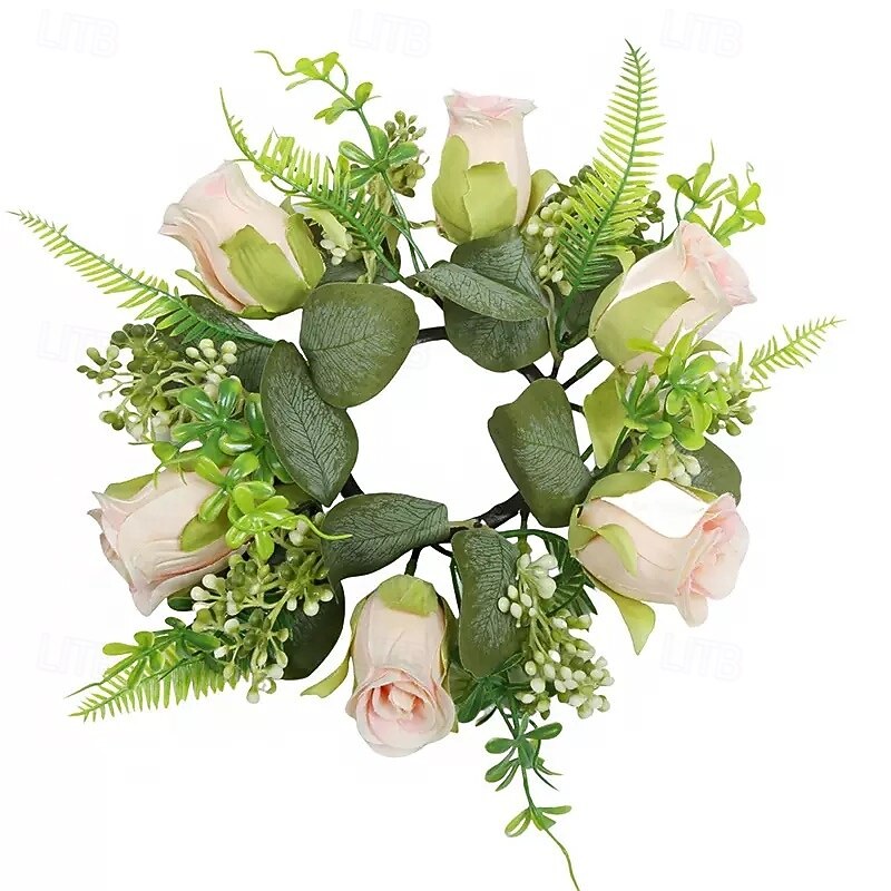 műrózsa gyertyagyűrű koszorú, virágos gyertyatartó dekoráció esküvőre, asztaldíszre, fesztiválra vagy európai stílusú lakberendezésre 2026 - $11.99 –P5