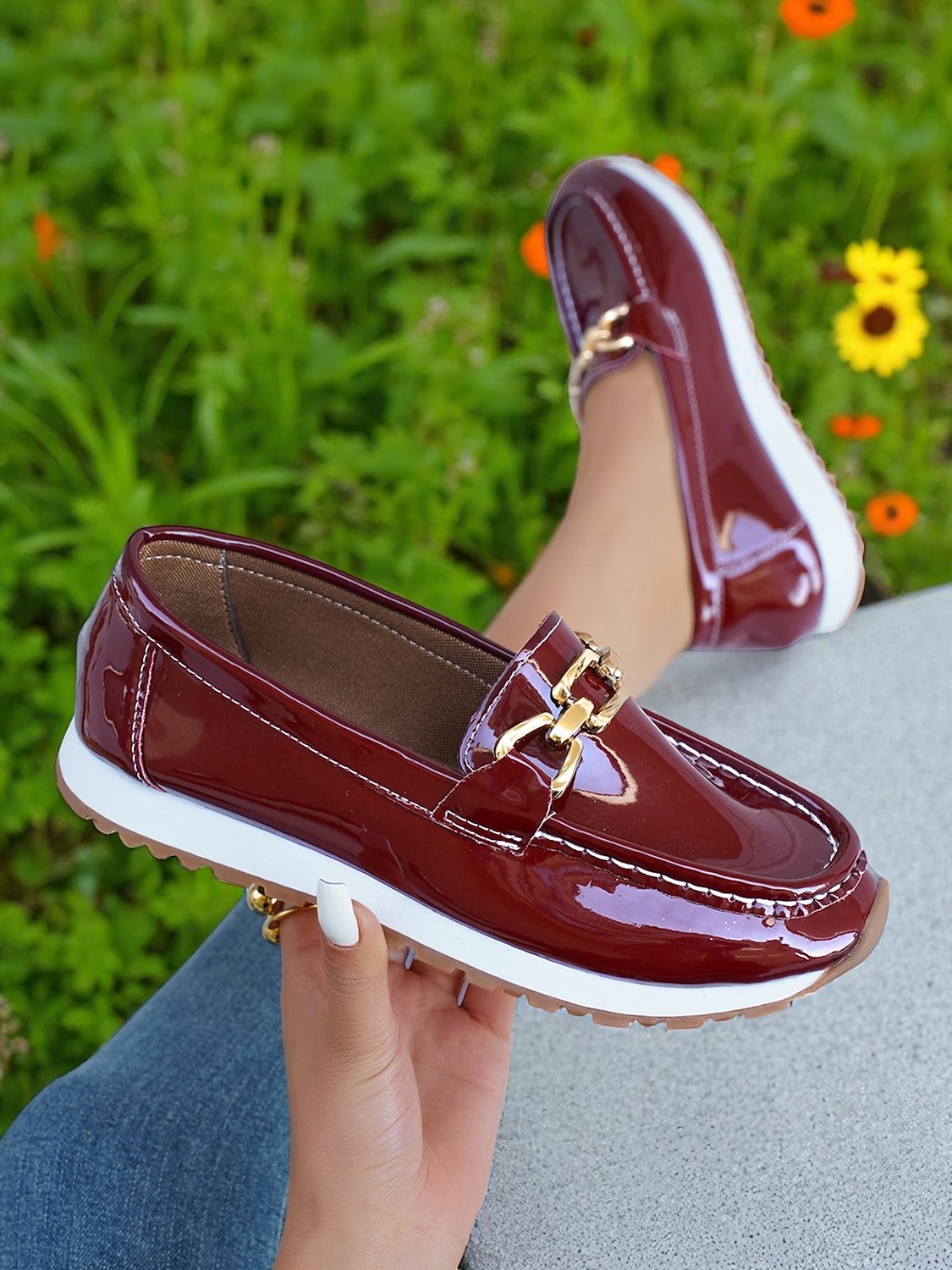 Women's Loafers with Gold Buckle – Casual Slip-On Flat Shoes for Garden Walks, Brunch & Everyday Errands 2025 - $24.99 –P1