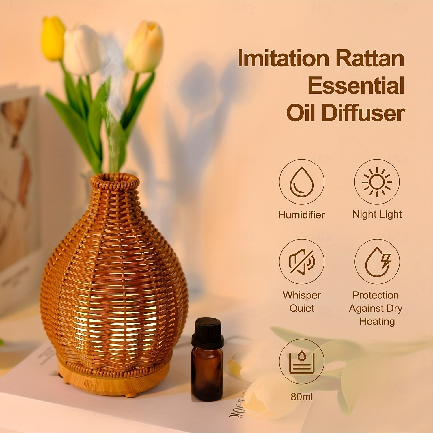 Diffusore di oli essenziali Aromamaster in stile rattan da 1 pezzo, con spegnimento automatico senza acqua, per umidificazione con aromaterapia e purificazione dell'aria, con funzionamento silenzioso del 2025 a $58.99 –P5
