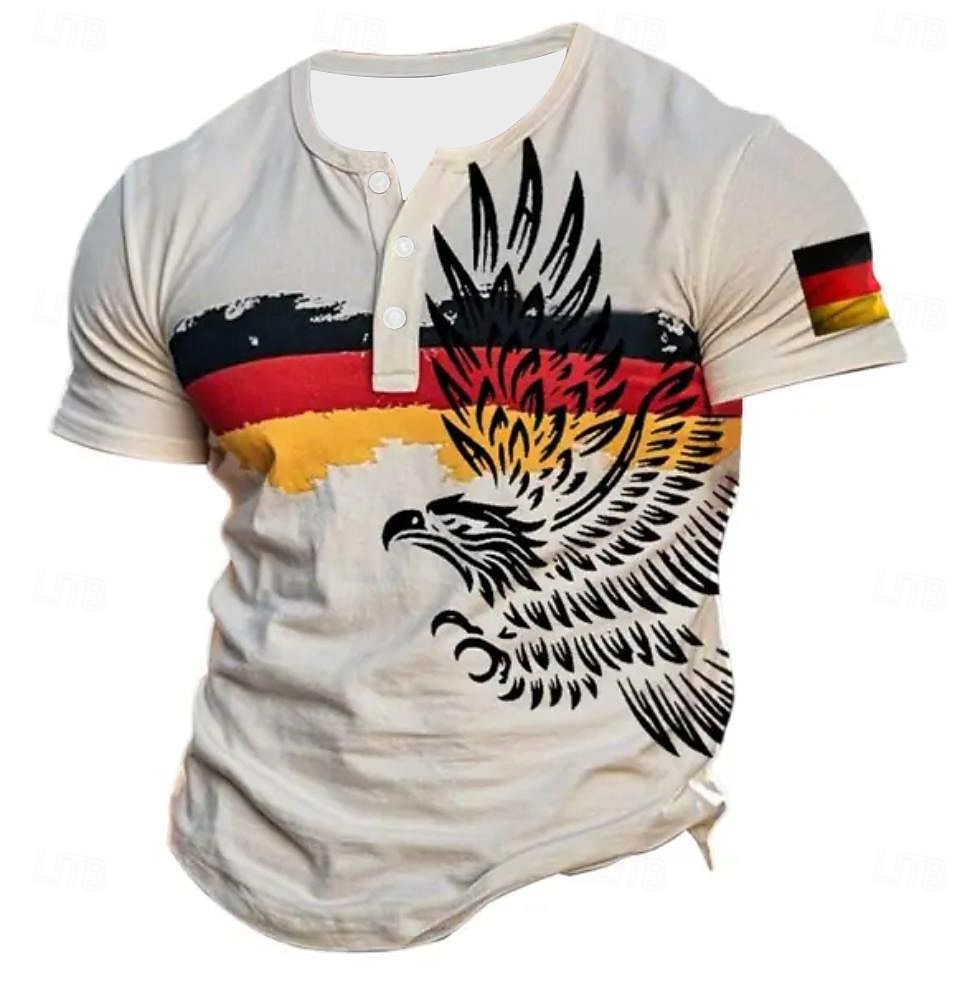 رجالي علم إيجال GERMANY تي شيرت قميص هينلي كم قصير مصمم عتيق / معتق كاجوال فضفاض مناسب للبس اليومي شارع الصيف الربيع كل الفصول زهري فاتح أبيض أصفر فاتح أخضر رمادي خفيف هينلي تي شيرت هنلي 2026 - $24.99 –P1