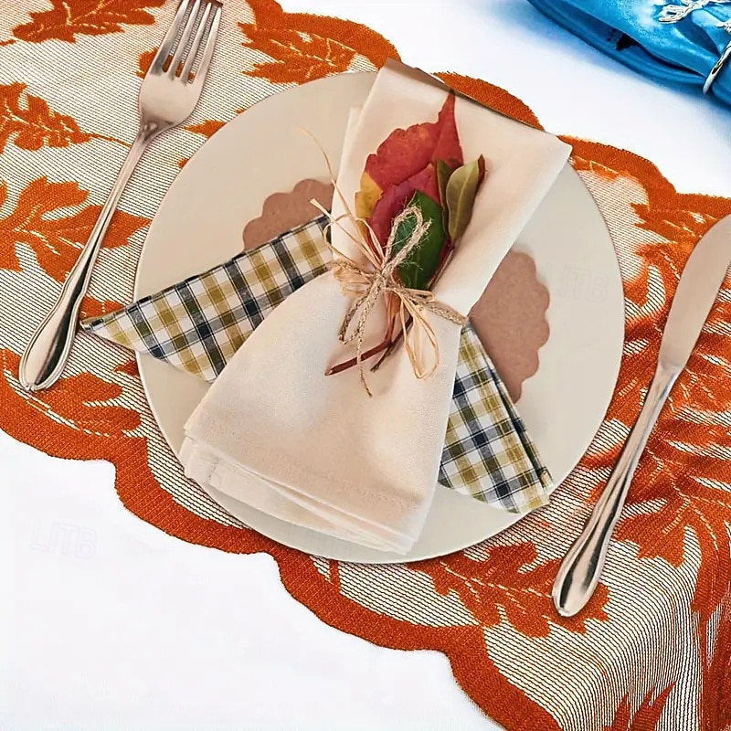 decor de Ziua Recunoștinței alergător de masă de toamnă eșarfă cu șemineu decorațiuni de Ziua Recunoștinței frunze de arțar alergător de masă cu dovleac decor de toamnă pentru Ziua Recunoștinței 2025 - $8.99 –P5