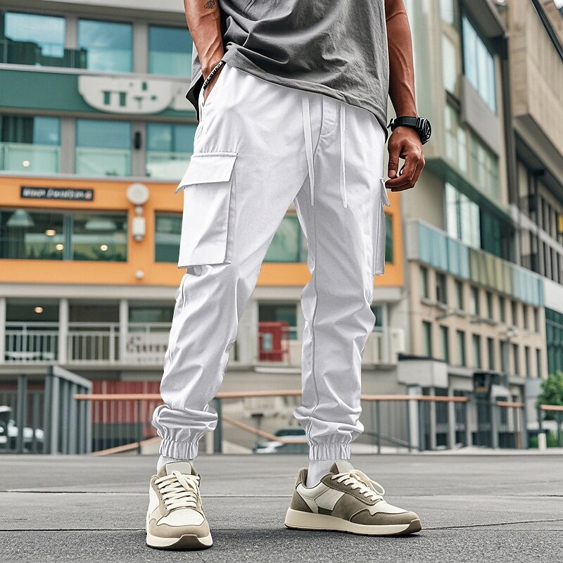 Homme Pantalons Cargo Pantalon Jogger Pantalons Cordon de serrage Taille Élastique Multi-poches Uni Portable Extérieur Quotidien Camping & Randonnée Mode Classique Noir Blanche de 2025 ? $24.99 –P5