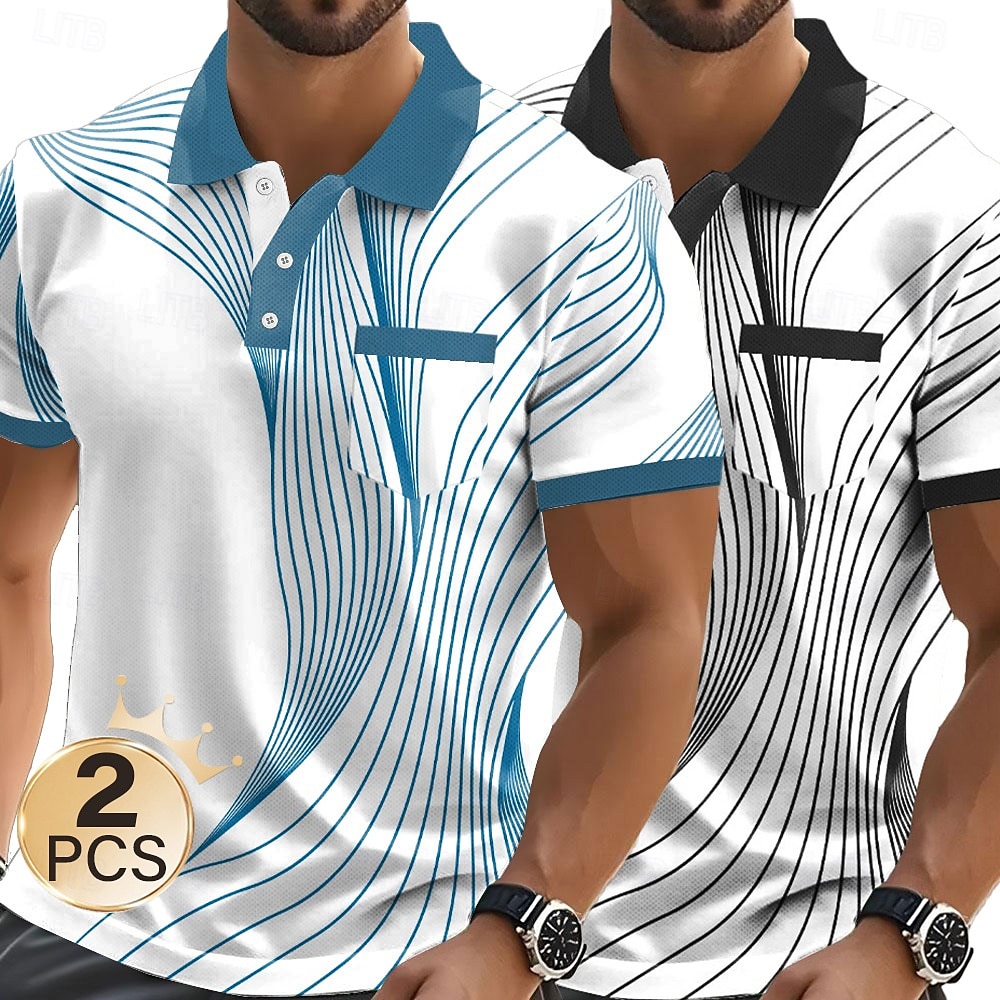 Men's 2PCS Graphic Geometric Polo Short Sleeve Polo Shirts Collared Shirts Business Casual Outdoor Business Athleisure Daily Wear Buttons Pocket 3D Print Summer 2025 - $36.99 –P5