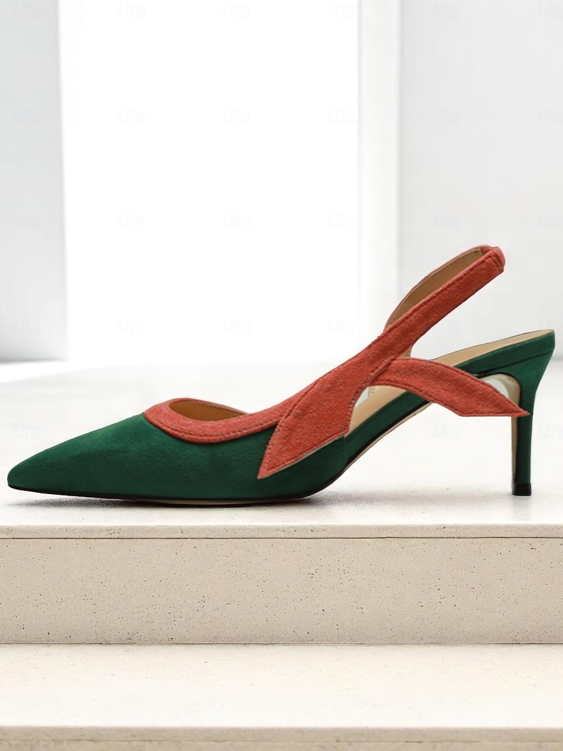 Scarpe con tacco a spillo color block verde e ruggine da donna, décolleté con tacco basso e punta affilata per appuntamenti casual e outfit chic di tutti i giorni del 2025 a $46.99 –P4