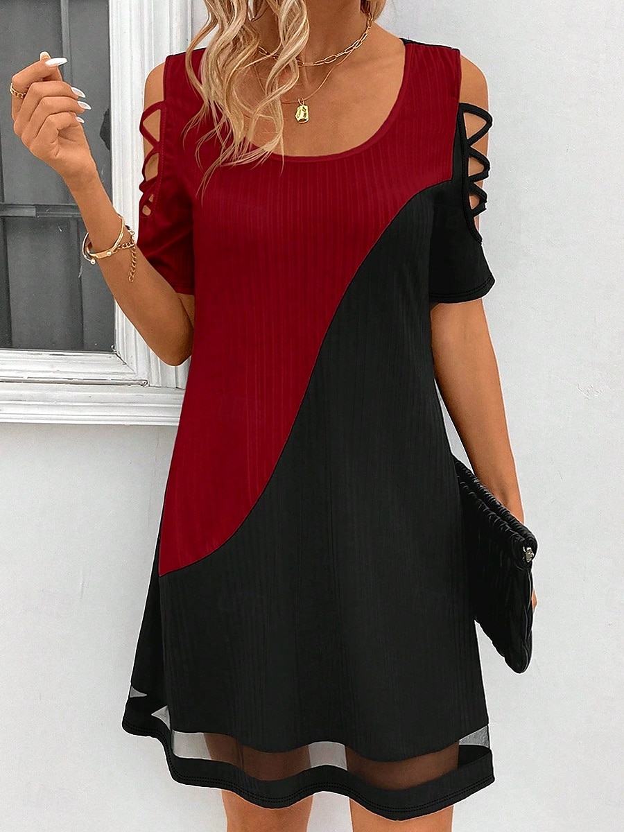 Femmes Robe Midi Robe trapèze Robe d'été Élégant ancien Occasionnel Maison Soirée Fête Coupe Ample Couleur Unie Bloc de Couleur Manche Courte Col ras du cou Noir et Blanc Rose Claire Jaune Rouge Ét de 2025 ? $29.99 –P1