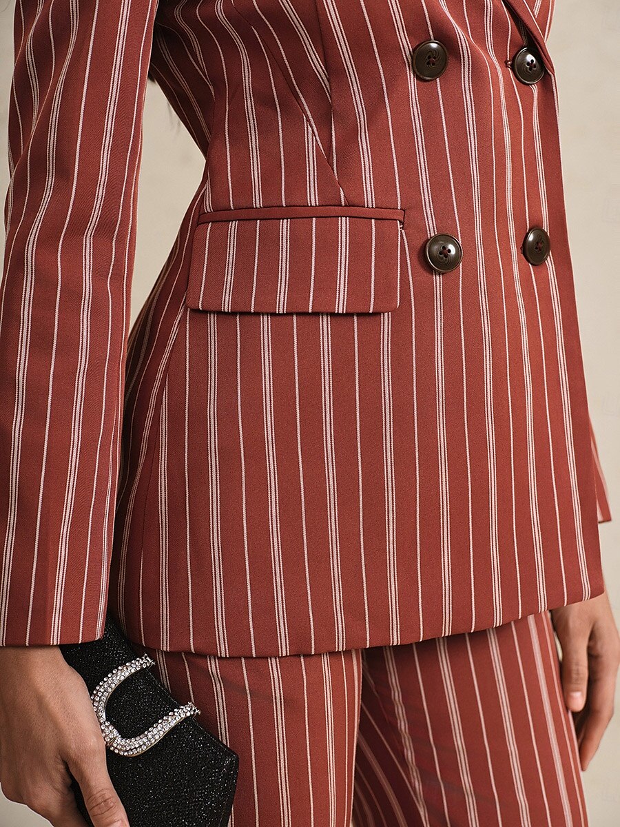 Blazer à rayures pantalons Deux pièces Mère de la Mariée Pantalon Classique Vintage Simple Col V Col Cranté Longueur de Sol Manches Longues avec Poches à Rabat de 2025 ? $129.99 –P5