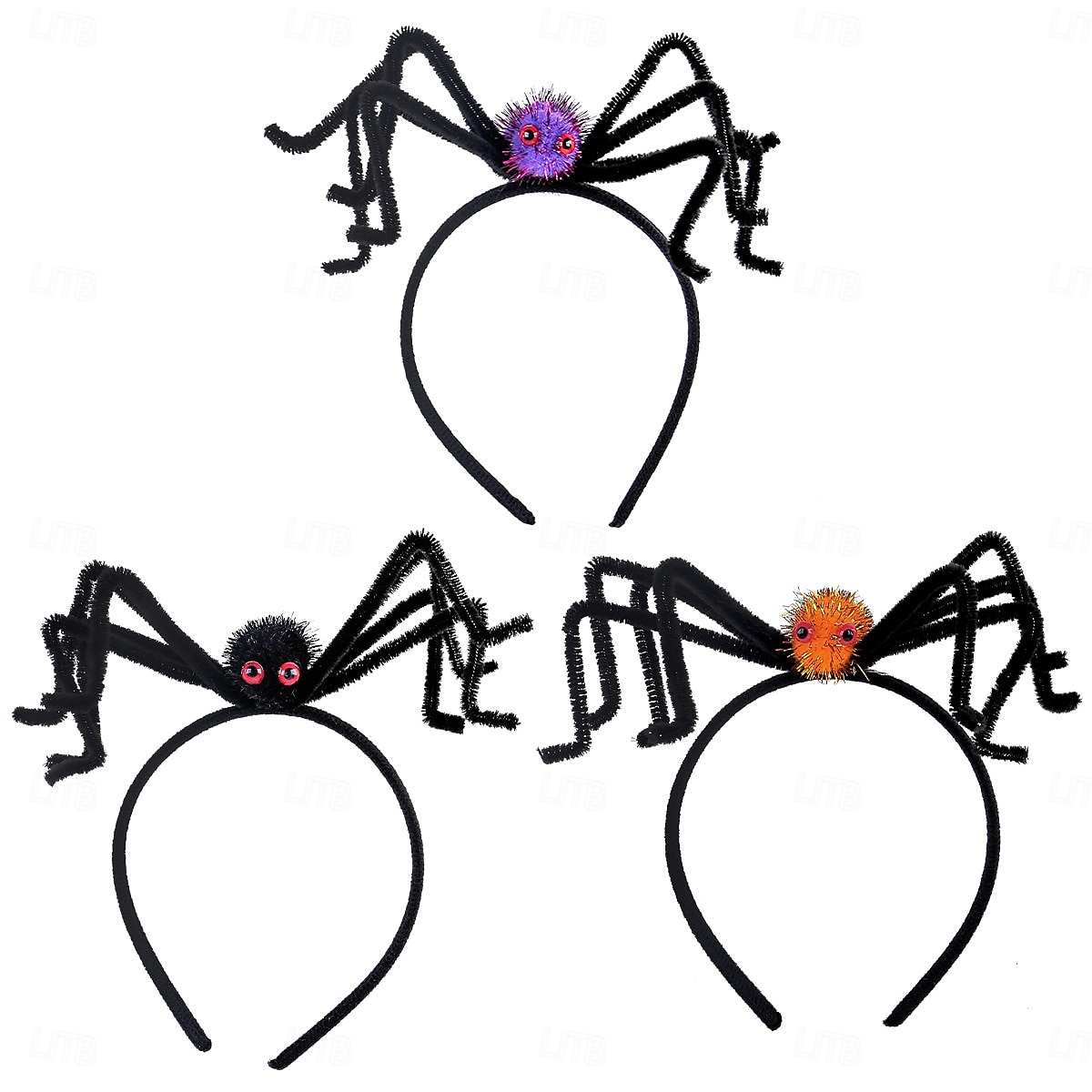 Halloween-hämähäkkipanta pörröisillä pom-pommilla, hauska hiusasuste juhliin, naamiaisiin, karkki vai keppokseen ja keppokseen &esitysproppu 2025 - $6.49 –P7
