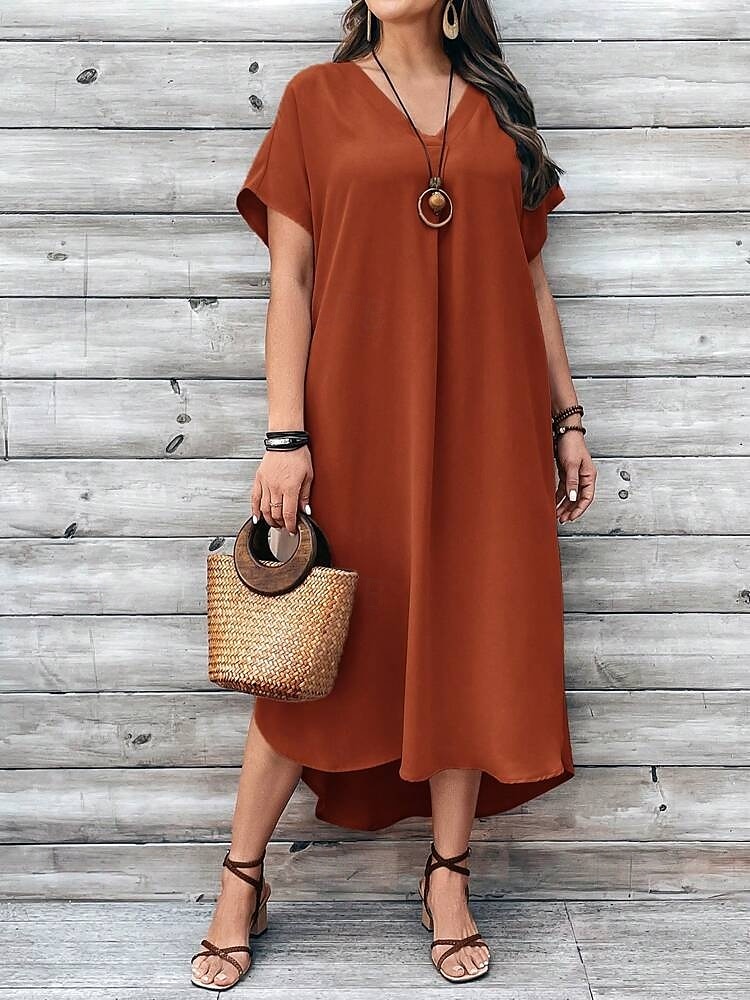 Pentru femei Rochii Midi Rochie A line Casual Zilnic Ieșire Simplu Manșon scurt În V Maro Închis Bleumarin Galben Albastru regal Vară 2025 - $29.99 –P6