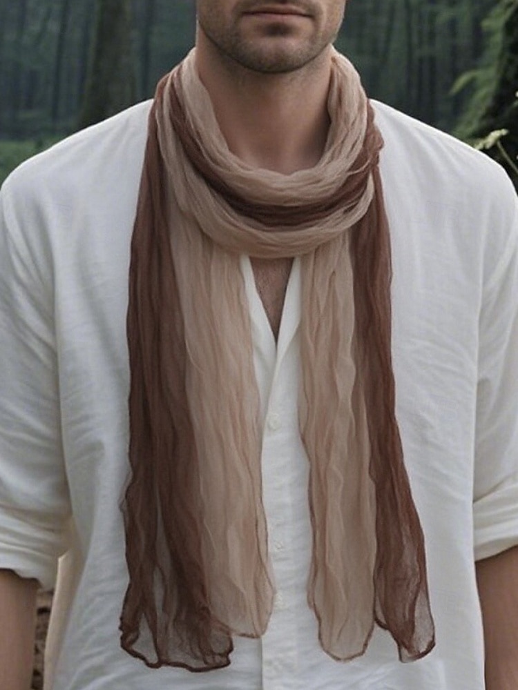 sciarpa leggera in chiffon stropicciato da uomo con effetto tie-dye sfumato, perfetta per viaggi bohémien, stratificazione quotidiana e look primaverili/autunnali del 2025 a $11.99 –P4