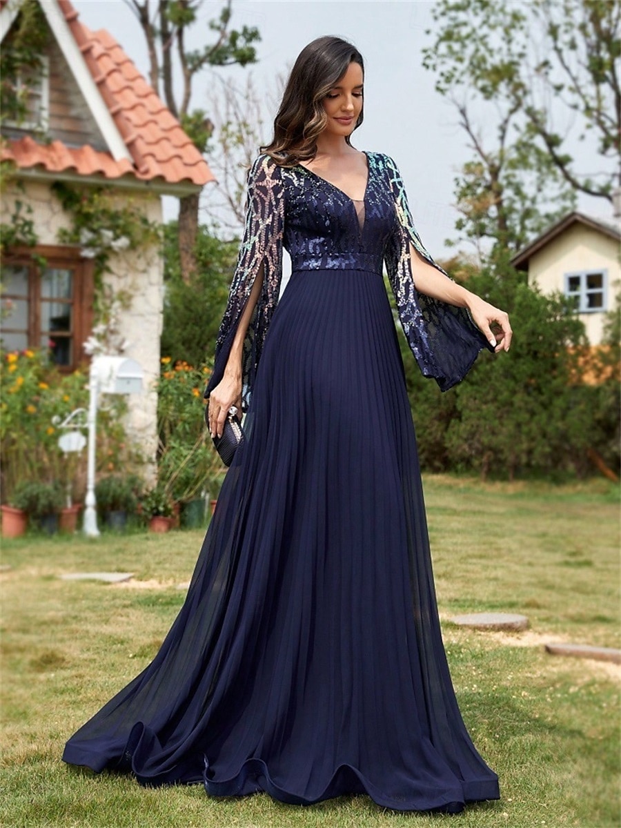 A-Lijn Quinceañera Jurken Elegante Jurk Formele Bruiloft Vloer Lengte Halve Mouwen V-hals Polyester Met Slits 2025 - $129.99 –P3