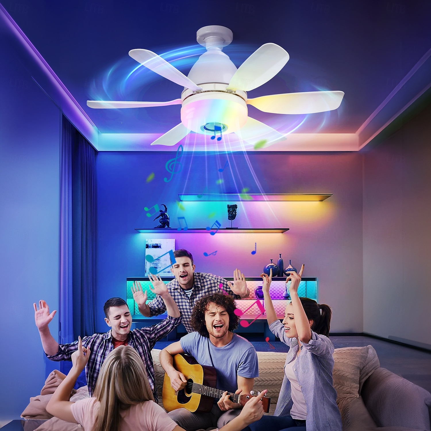 2025年 50cmのモダンなシーリングファンライト、6枚の羽根、リモコン付きRGBダイナミック照明、Bluetoothスピーカー、3段階の速度と色温度設定、子供部屋、ゲームルーム、パーティーの装飾に最適  コレクション – $73.99 –P5