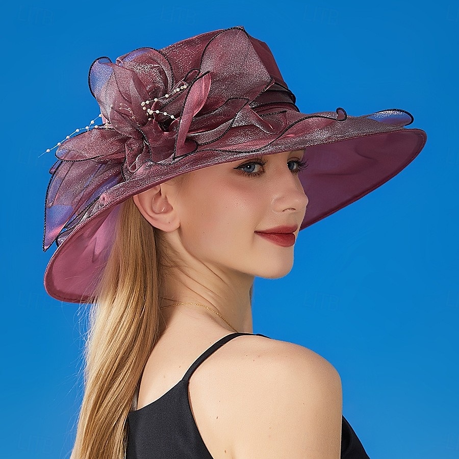 Hatter organza Solhatt Formell Bryllup Aftenselskap Te Fest Hesteløp Elegant Årgang Med Blomster Hodeplagg Hodeplagg 2025 - $15.49 –P11
