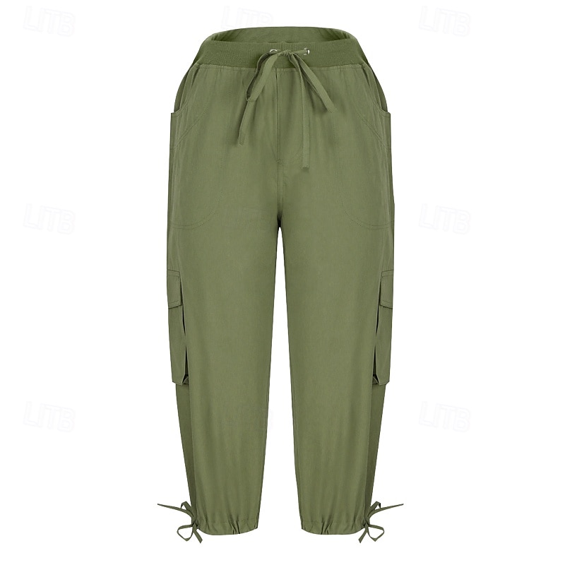 Damen Cargo-Hosen Stoffhosen Streetwear Lässig Wadenlang Natürliche Taille Einfach Tasche Elastisches Kordelzugdesign Bequem Außenbereich Outdoor Streetwear Kamel Dunkelbraun Hellhimmelblau Schwarz 2025 - $22.99 –P8