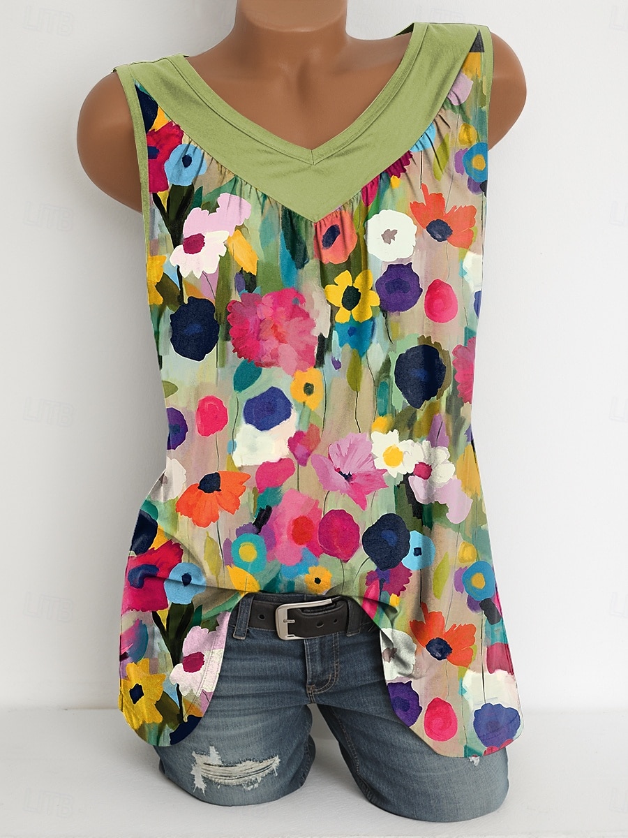Femmes Débardeur caraco Fleuri Graphique ancien Élégant Occasionnel Sans manches Col en V Hauts Longs Quotidien Imprimé Vert herbe Bleu Poudré Violet Vert Été Printemps de 2025 ? $23.99 –P1