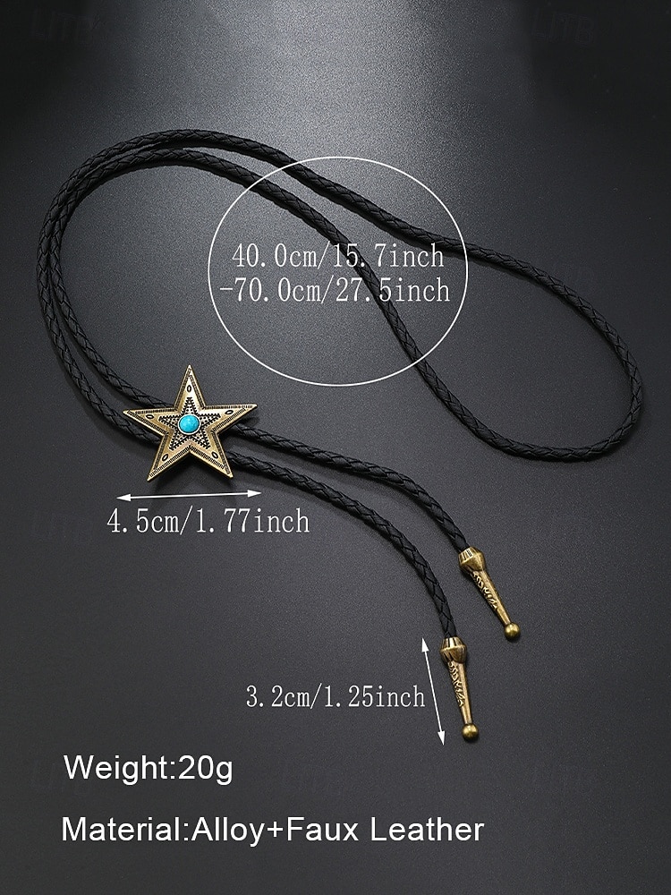 Men's Western Star Bolo Tie with Turquoise Center, Antique Bronze or Silver Metal, Adjustable Braided Leather Cord, Vintage Cowboy Rodeo Neckwear for Country Concerts, Weddings and Daily Wear 2026 - $11.99 –P7