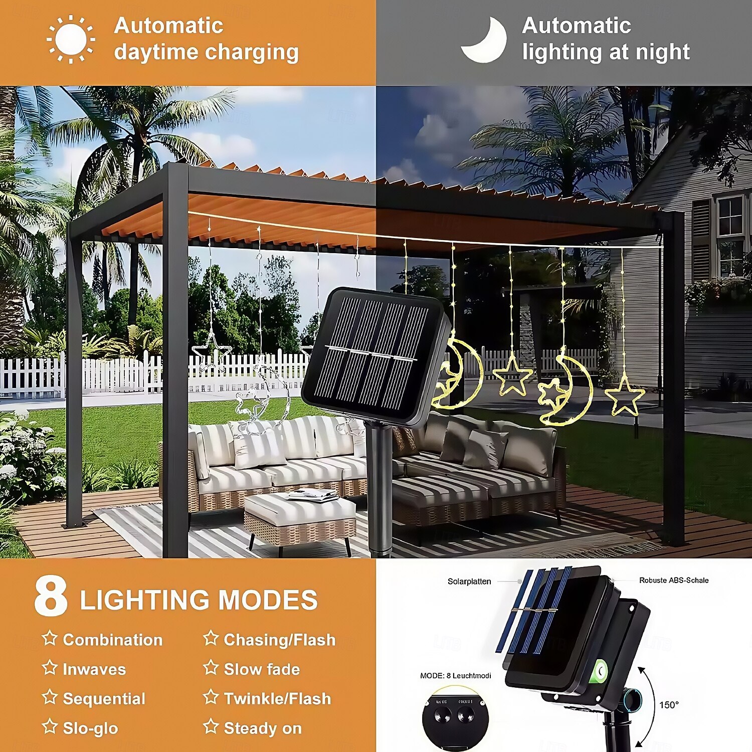 Led Decorative Light Solar Moon Star Light String Outdoor Waterproof Solar Curtain Light 8 Modes Of Hanging Ice Bar Light 1PC 2025 - $28.99 –P8