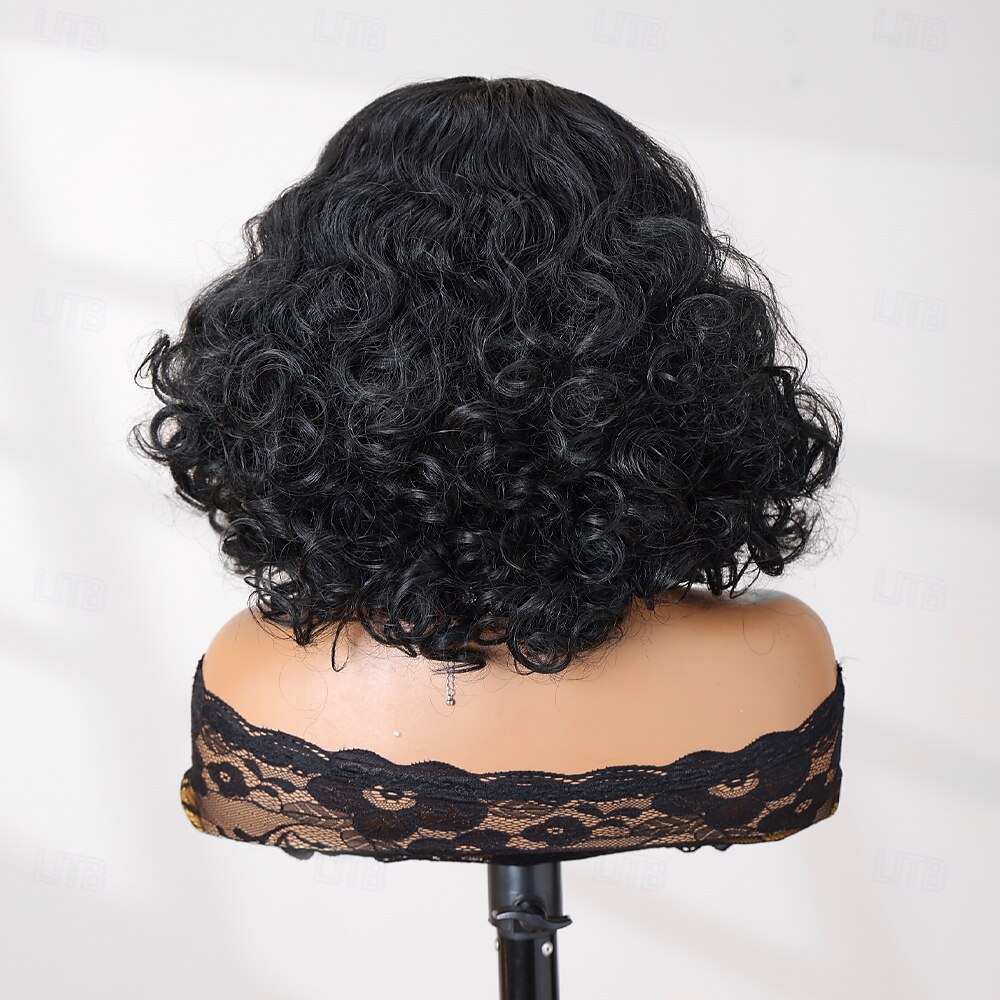 Syntetická krajková paruka Bouncy Curl Styl 12 inch Černá Střední část 13x4 krajka vpředu Paruka Dámské Paruka Černá 2025 - $66.99 –P6