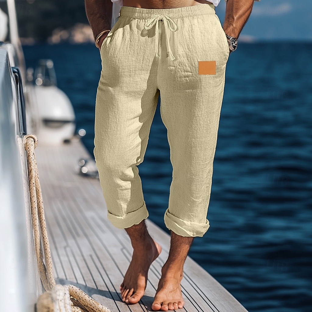Férfi Vászon nadrág Nadrág Nyári nadrág Bő nadrág Strand nadrág Rugalmas derék Zsinór Egyenes lábbal Sima Mokaszinok Légáteresztő Teljes hossz Szabadtéri Szabadság Tengerpart Szabadság Divat Fehér 2025 - $20.99 –P11