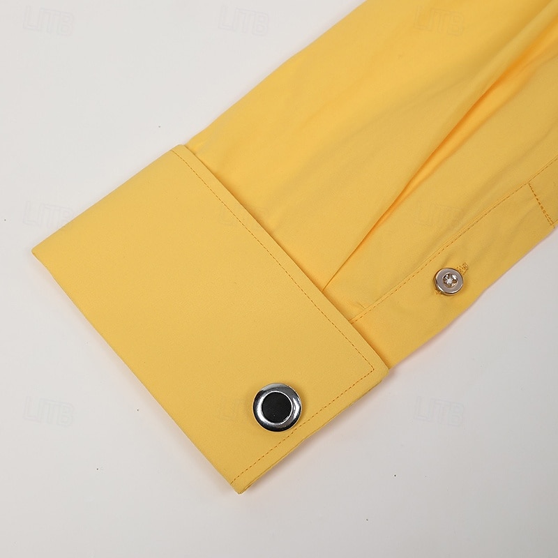 2025年 男性用 シャツ ドレスシャツ フレンチカフシャツ 平織り 結婚式 ビジネス ピンクとパープル ブルーとライトブルー 黄色 + 青 イエロー+ピンク 長袖 カラー オールシーズン 衣類 ポケット  コレクション – $33.99 –P10