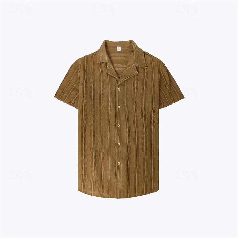 Per uomo Camicia Camicia Estiva Camicia casual Camicia da Spiaggia Camicia con Bottoni Nero Bianco Marrone Albicocca Manica Corta A righe Bavero Vacanza Camicia hawaiana Abbigliamento Moda Casual del 2025 a $21.99 –P5
