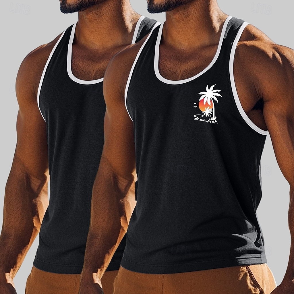 Per uomo Canotta Maglietta smanicata Maglietta senza maniche Canotta Muscolare Senza Maniche Girocollo Estate Albero di Cocco Sport Moda Casual 2 Pezzi Confezione multipla Stampato Casuale Spiaggia del 2026 a $18.99 –P6