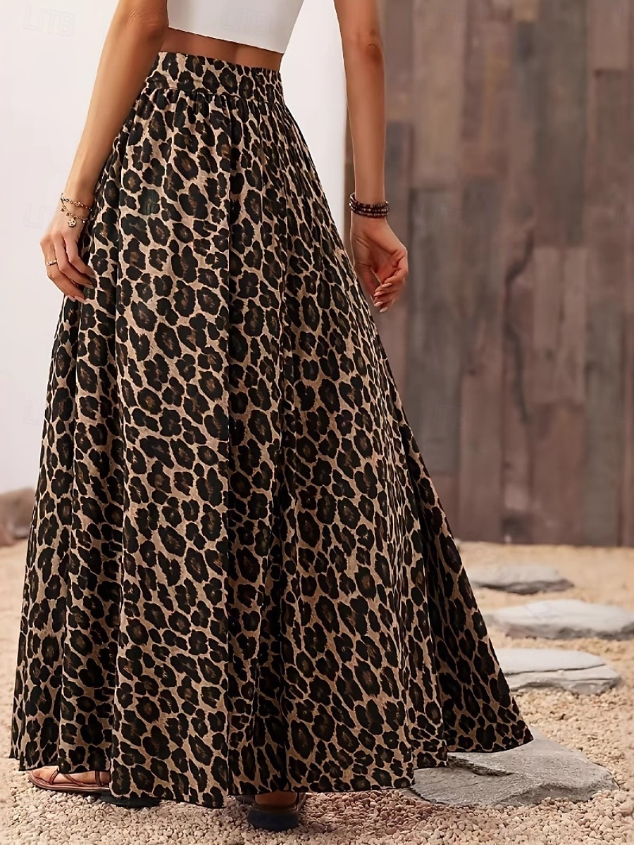 Dam Kjol A-linje Mode Ledigt Maxi Hög midja Kjolar Leopard Mönster Microelastisk Gata Dagligen Leopard Sommar Polyester 2025 - $27.99 –P3